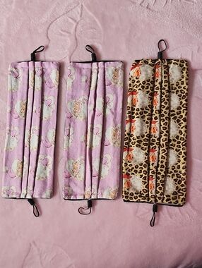 Set of 3 Pleated Fabric Face Masks in Pink and Leopard Print